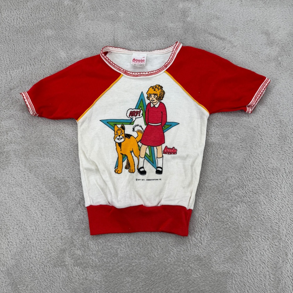 VTG 70s Annie Little Orphan Sandy Dog Shirt Girls 4T White American Comic Strip